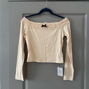 REVOLVE Cream Off-Shoulder Long Sleeve Top